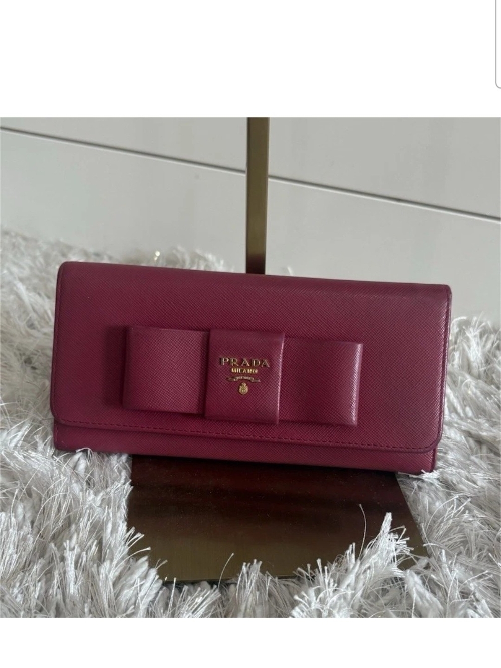 Prada Saffiano Bow Continental Wallet - Burgundy